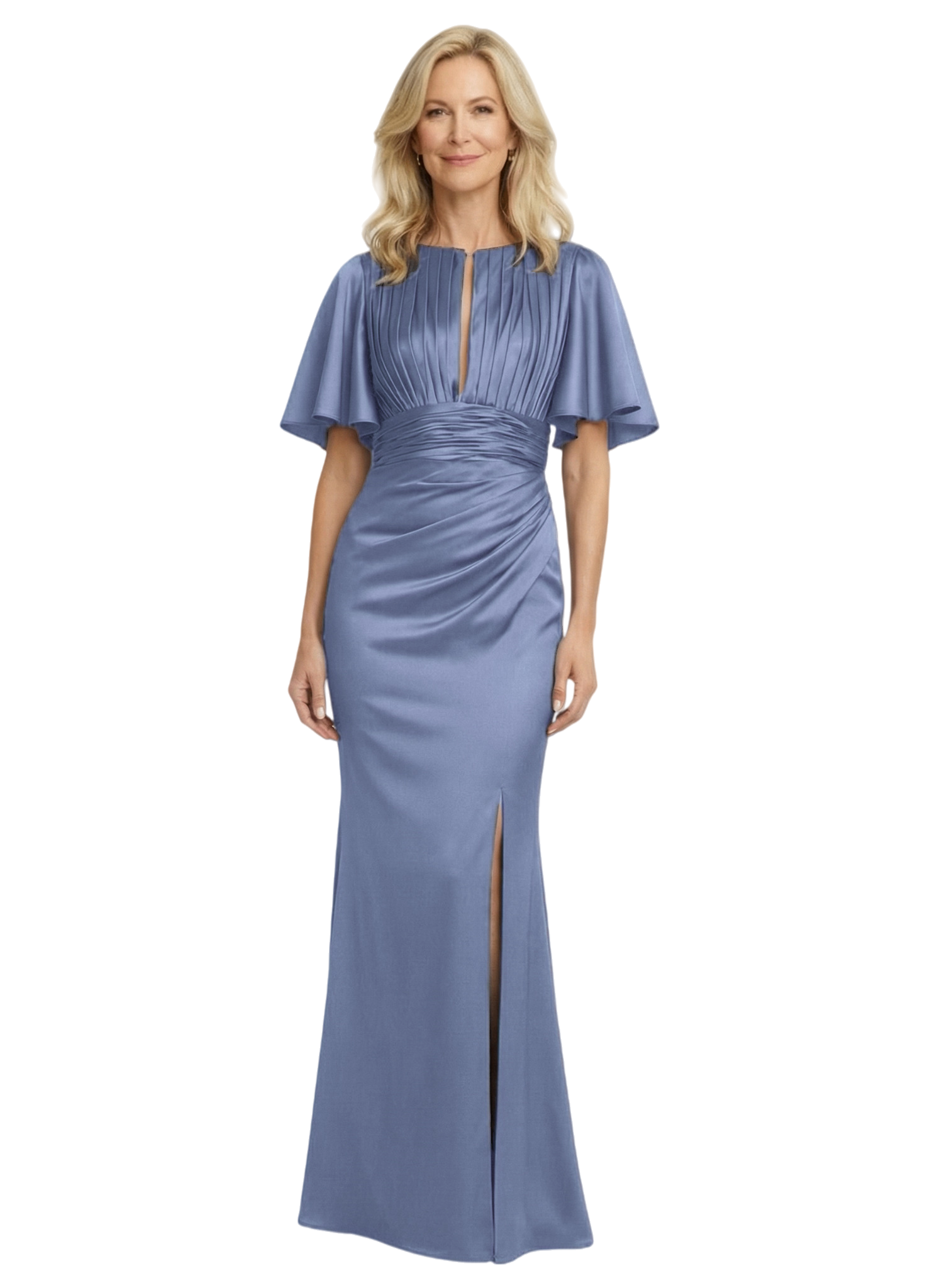 Elegant Bell Sleeves Mermaid Ruched Satin Floor-Length Mother of the Bride Dresses