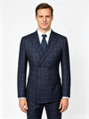 Classic 2 Piece Dark Navy Men's Suit with Regular Fit and Sophisticated Peak Lapel Vertical Strips