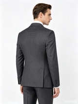 Classic 2 Piece Grey Men's Suit with Regular Fit and Sophisticated Peak Lapel Vertical Strips