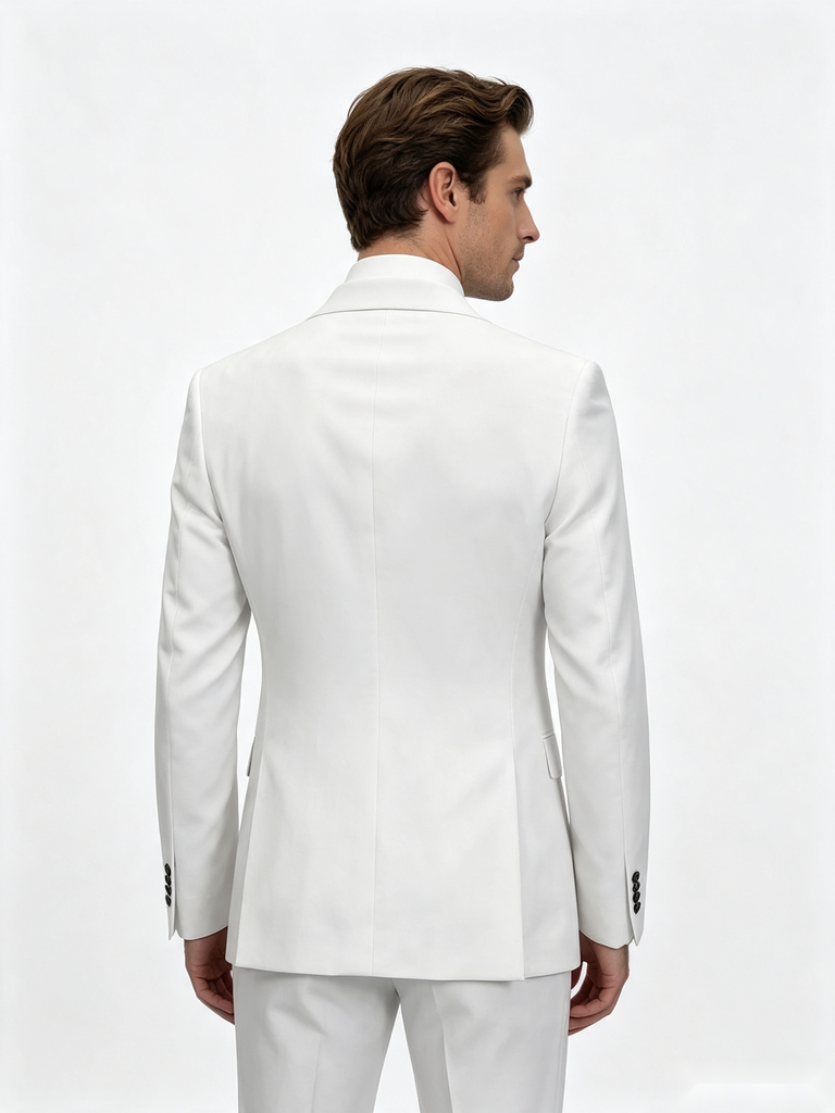 Classic 3 Piece White Men's Suit with Regular Fit and Sophisticated Peak Lapel