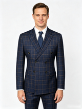 Classic 3 Piece Dark Navy Men's Suit with Regular Fit and Sophisticated Peak Lapel Vertical Strips