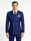 Classic 2 Piece Royal Blue Men's Suit with Regular Fit and Sophisticated Peak Lapel Vertical Strips