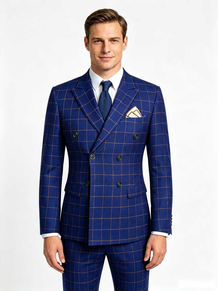 Classic 1 Piece Royal Blue Men's Suit with Regular Fit and Sophisticated Peak Lapel Vertical Strips