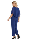 Simple Round Neck Chiffon Mother Of The Bride Pantsuit Half Sleeves Formal Wedding Attire