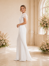 ChicSew Modern Unique V-Neck Flutter Sleeves Chiffon Applique Floor-Length Wedding Jumpsuit With Overskirt