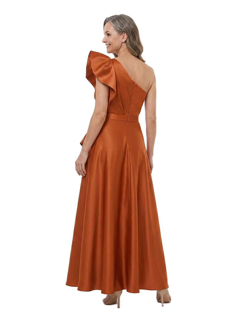 ChicSew One Shoulder Ruffles Satin Floor-Length A-Line Mother of the Bride Dress
