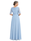 ChicSew V-Neck Half Sleeve Pleated Bodice Ruffle Side Detail Floor Length Chiffon Mother of the Bride Dresses