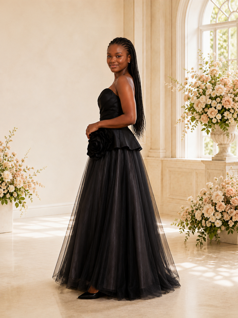ChicSew Modern Satin Sweetheart A-Line Maxi Tulle Wedding Dress With Flower