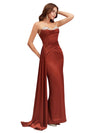 Elegant Sweetheart Silky Satin Lace Mermaid Side Slit Long Bridesmaid Dresses