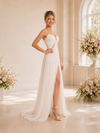 ChicSew Elegant Spaghetti Straps Lace Tulle A-Line Side Slit Floor-Length Wedding Dresses