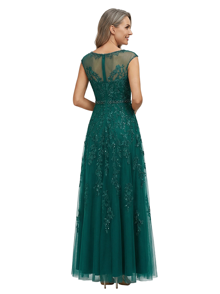 ChicSew Illusion Lace Beaded A-Line Floor Length Elegant Mother of the Bride Dresses