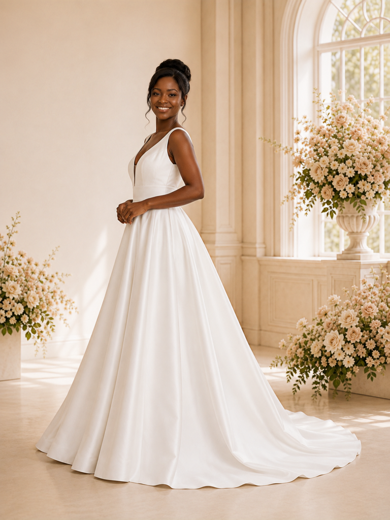 ChicSew Elegant A-Line Spaghetti Straps Satin Floor-Length Wedding Dress