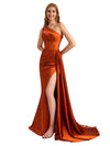 Elegant One Shoulder Silky Satin Side Split Mermaid Long Bridesmaid Dresses Online
