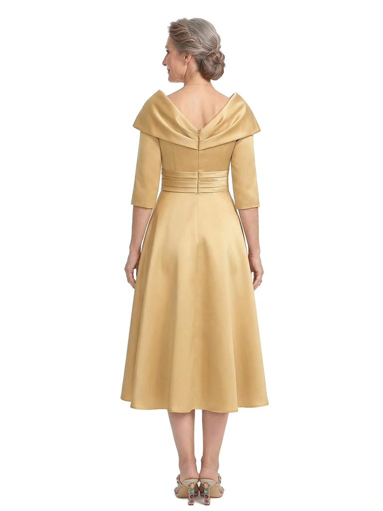 ChicSew Elegant Silky Satin A-Line Tea-Length Mother Of The Bride Dress With Half Sleeves