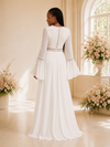 ChicSew Unique V-Neck Long Sleeves Chiffon A-Line Maxi Wedding Dress With Applique