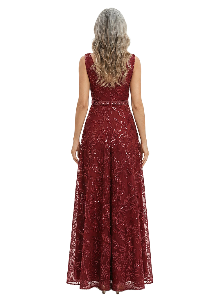 ChicSew V-Neck Sequins Lace Applique Beaded Waist Floor Length Chiffon Formal Gown Mother Of The Bride Dresses