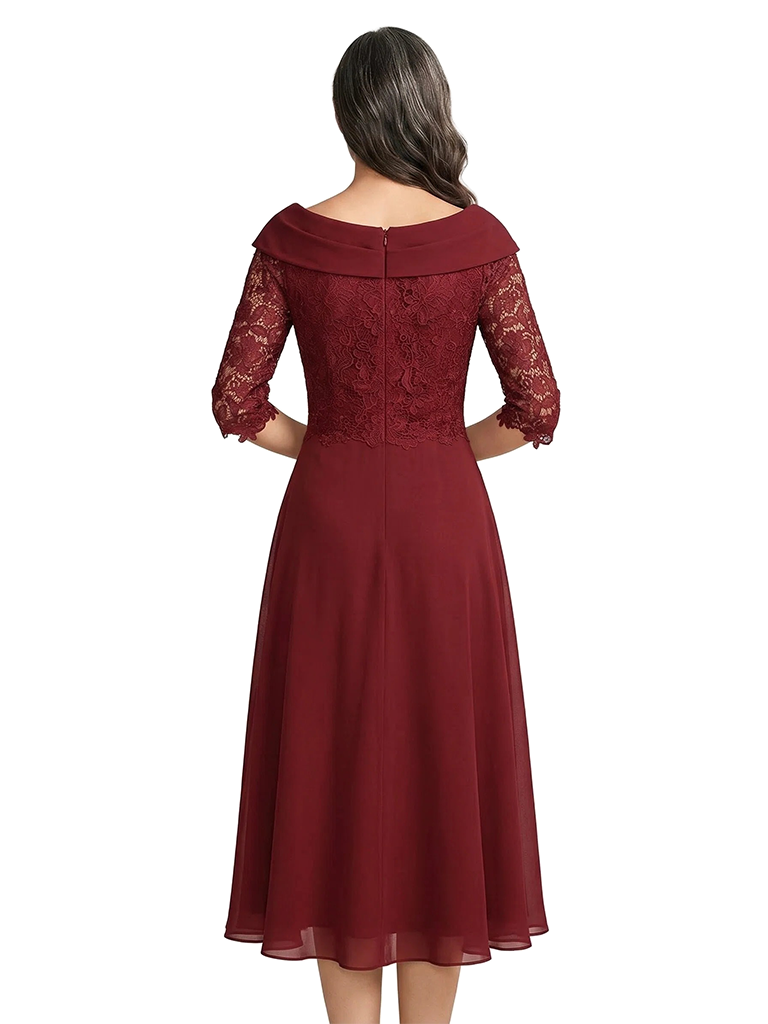 ChicSew Asymmetric Long Sleeve Lace Tea Length Chiffon Casual Mother Of The Bride Dresses