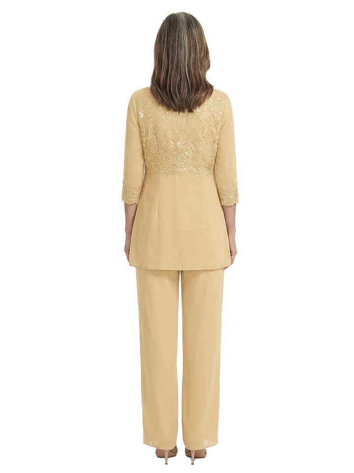 ChicSew Classy Chiffon Sequin Applique Mother Of The Groom Pant Suit With Long Jacket