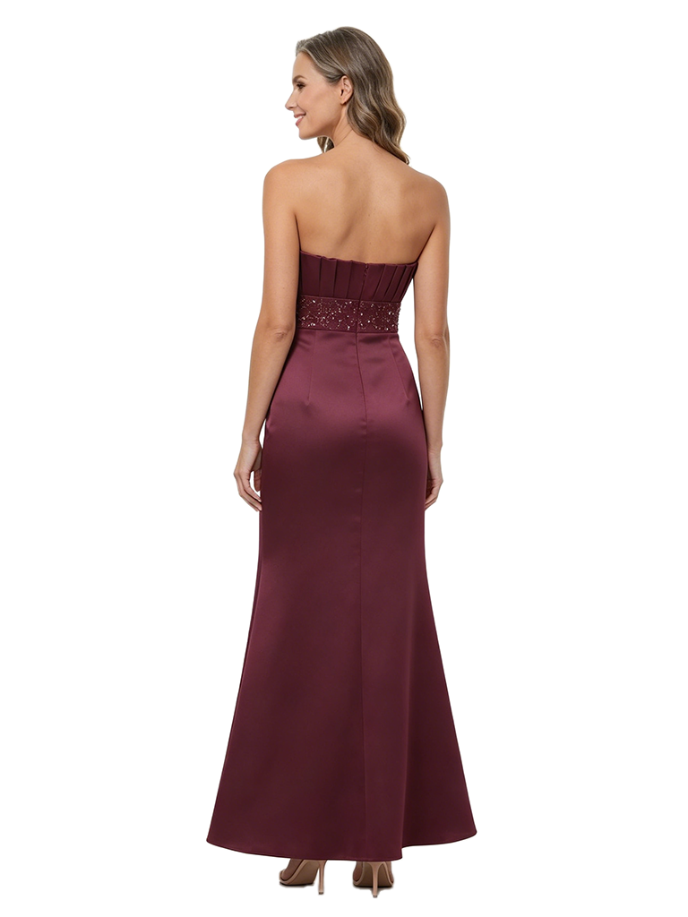 ChicSew Strapless Beaded Satin Mermaid Ankle-Length Mother of the Bride Dress