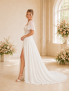 ChicSew Elegant V-Neck Short Sleeves Chiffon A-Line Floor-Length Wedding Dresses With Side Slit