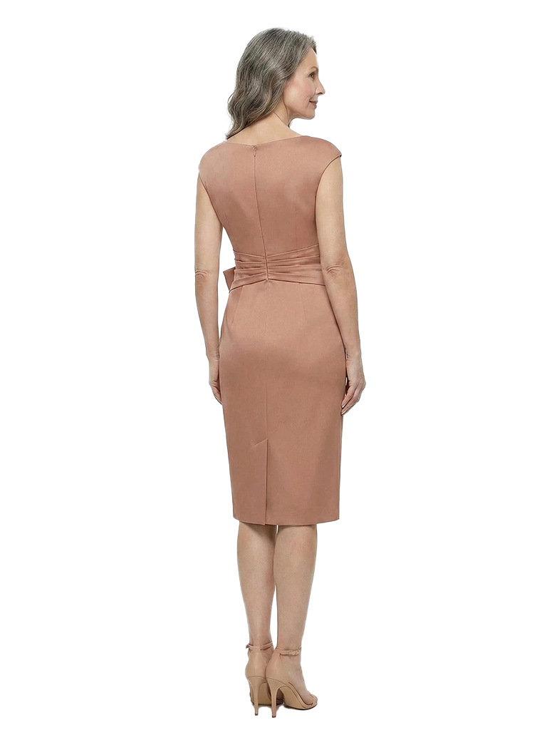 ChicSew Cap Sleeves Soft Satin Knee-Length Sheath Mother Of The Bride Dress With Ruching