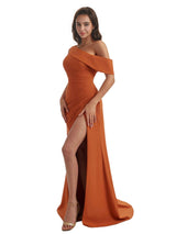 Sexy Side Slit Asymmetrical Neck Mermaid Crepe Long Bridesmaid Dress For Wedding