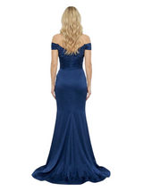 ChicSew Pretty Off The Shoulder V-Neck Beaded Ruched Mermaid Satin Maxi Long Evening Gown