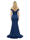 ChicSew Pretty Off The Shoulder V-Neck Beaded Ruched Mermaid Satin Maxi Long Evening Gown