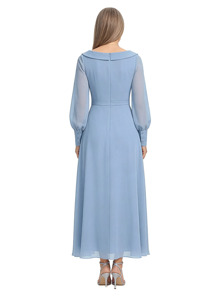 ChicSew Pretty Wrap V-Neck Mother Of The Bride Dress With Long Sleeves Chiffon Ankle-Length Gown