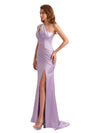 Sexy Soft Satin One Shoulder Mermaid Side Slit Simple Long Bridesmaid Dresses
