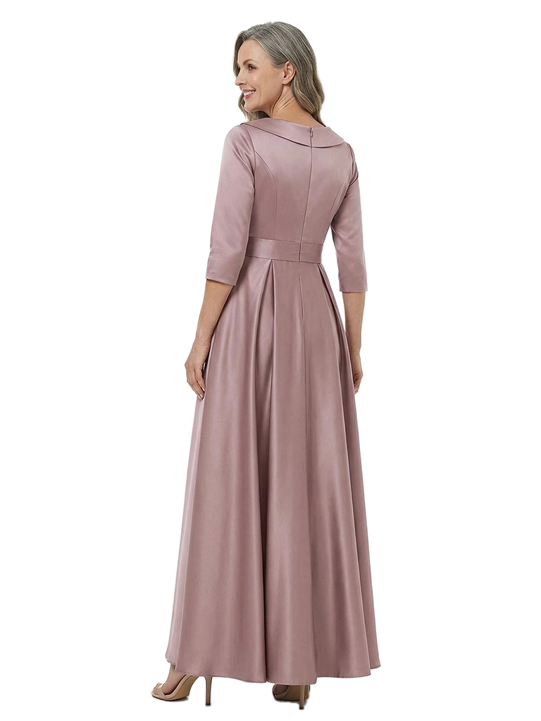 ChicSew V-Neck Long Sleeve Soft Satin A-Line Ankle-Length Mother of the Bride Dresses