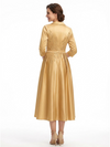 ChicSew Elegant V-Neck Silky Satin A-Line Midi Mother Of The Bride Dresses With Long Sleeves