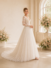 ChicSew Romantic Pretty A-Line Lace Tulle V-Neck Long Sleeves Floor-Length Wedding Dresses