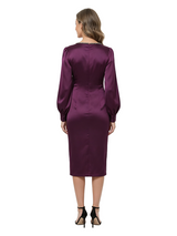 ChicSew V-Neck Long Sleeves Rhinestone Satin Sheath Mother of the Bride Dress