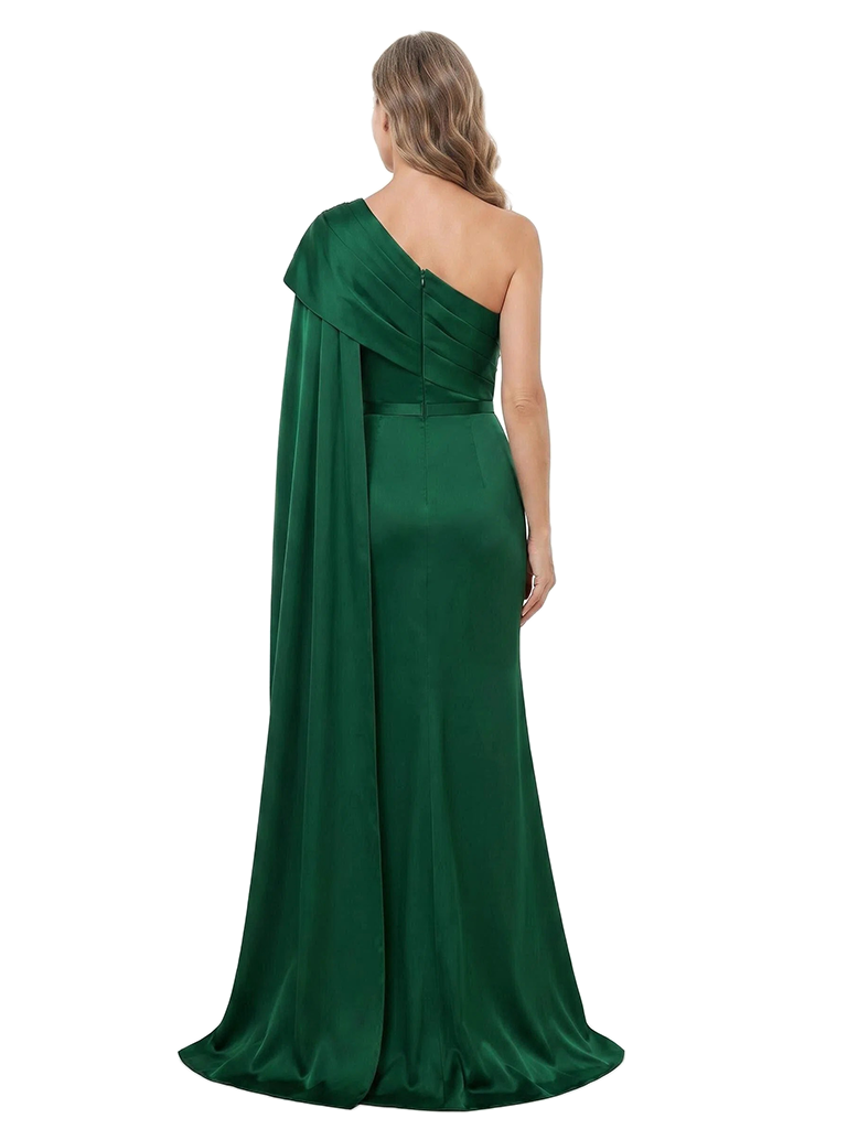 ChicSew One Shoulder Draped Cape Mermaid Satin Long Mother Of The Groom Gowns Sexy Unique Design