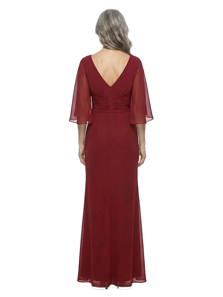 ChicSew V-Neck Half Sleeve Beaded Floor Length Chiffon Sheath Mother Of The Bride Dresses