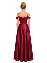 ChicSew Spaghetti Straps Boning Soft Satin A-Line Side Slit Long Bridesmaid Dress
