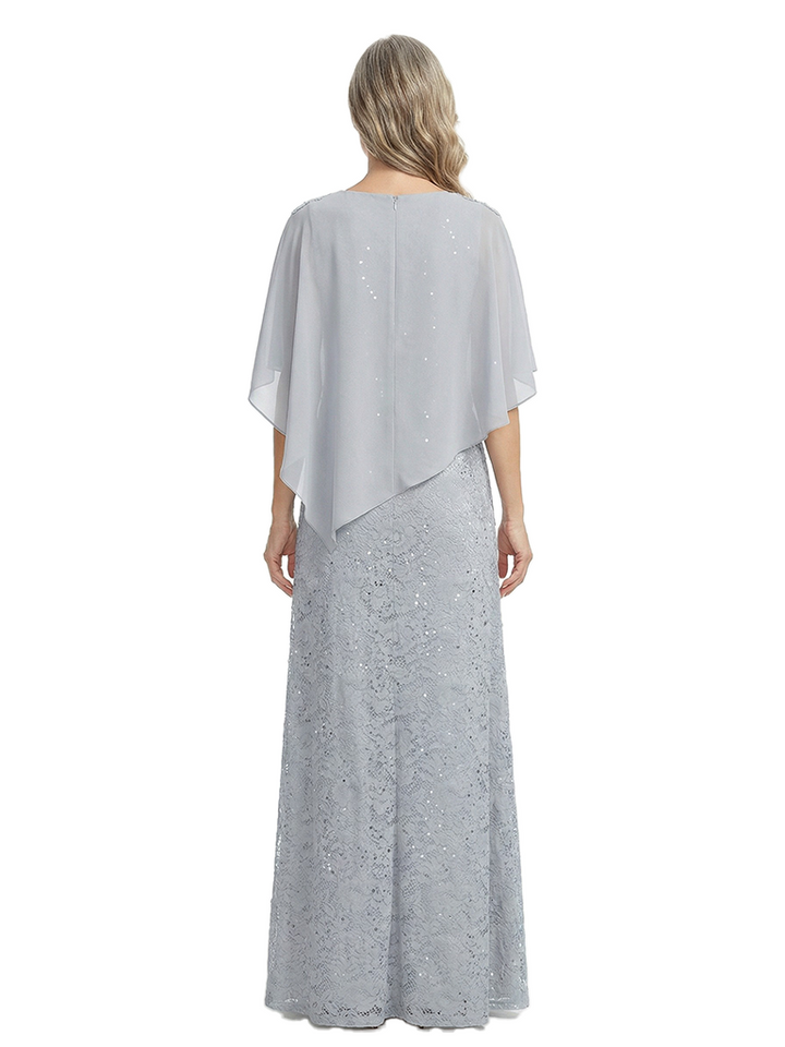 ChicSew Elegant Mother Of The Bride Dress With Lace A-Line Long Chiffon Capelet