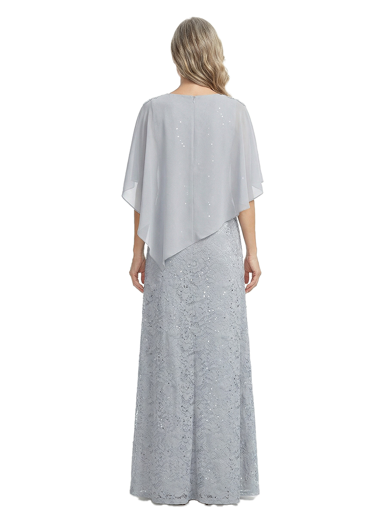 ChicSew Elegant Mother Of The Bride Dress With Lace A-Line Long Chiffon Capelet