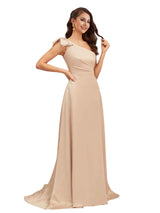 Elegant One Shoulder Asymmetric Soft Satin A-Line Long Bridesmaid Dresses