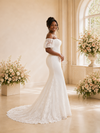 ChicSew Fancy Off The Shoulder Crepe Mermaid Long Wedding Dress With Applique