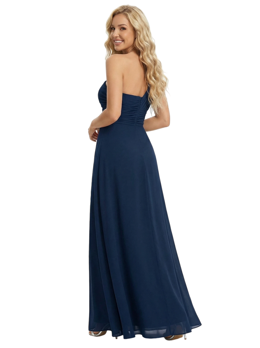 Elegant One Shoulder Side Slit Chiffon Mother Of The Bride Gown Formal Wedding Attire