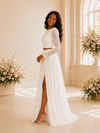 ChicSew Elegant Two Piece A-Line Bateau Long Sleeves Lace Chiffon Maxi Wedding Dress