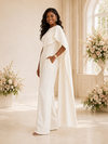 ChicSew Elegant Unique Cape Sleeve Floor-Length Wedding Jumpsuit With Pocket
