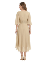 ChicSew Cape Sleeves V-Neck Lace Appliques Knee-Length Chiffon A-Line Mother Of The Groom Dress