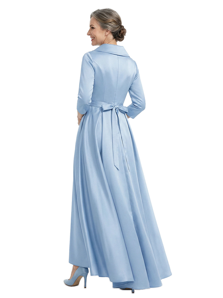 ChicSew Unique Silky Satin Mother Of The Bride Dress High-Low A-Line Gown With Long Sleeves