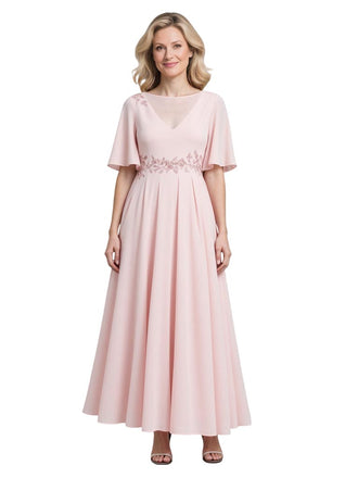 Elegant Chiffon Illusion Bell Sleeves A-Line Long Mother of The Bride Dresses