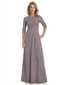 Women's Lace Applique Half Sleeves Chiffon A-Line Mother Of The Bride and Groom Dresses