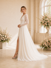 ChicSew Elegant Chiffon A-Line V-Neck Pleated Long Sleeves Maxi Wedding Dress