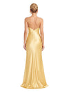 Chicsew Sexy Spaghetti Straps Deep V-Neck Satin Unique Long Mermaid Bridesmaid Dresses